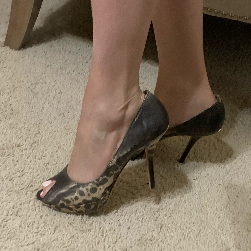 Christian Dior snake print open-toe pumps